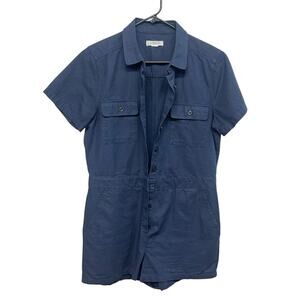 Minimalist Utility Outerknown Organic Cotton Linen Romper Navy Short Sleeve M